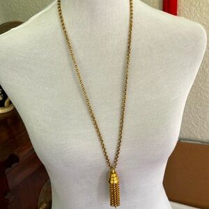 Vintage Joan Rivers Necklace Gold Tone Long 30" With Tassel Pendant
